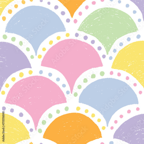 Colorful doodle Pastel Scallop Seamless Pattern with dots vector
