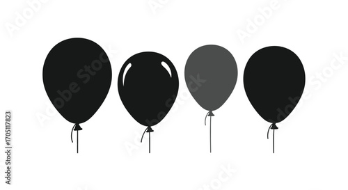 Four black balloons floating party decoration celebration atmosphere festive amusement object vector