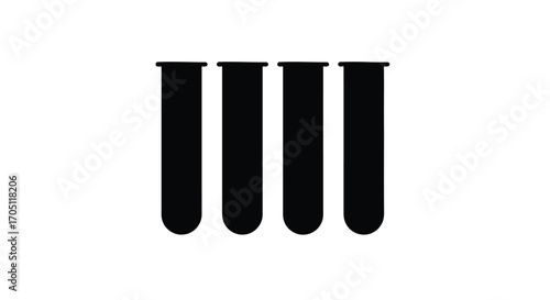 Four solid black test tubes lined up in a row isolated on white vector