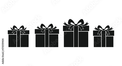 Four silhouette gift boxes with ribbons and bows for celebration and gifting vector