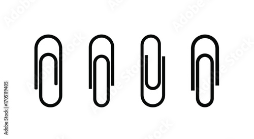 Four paperclips lined up isolated simple office supply connection tool objects vector