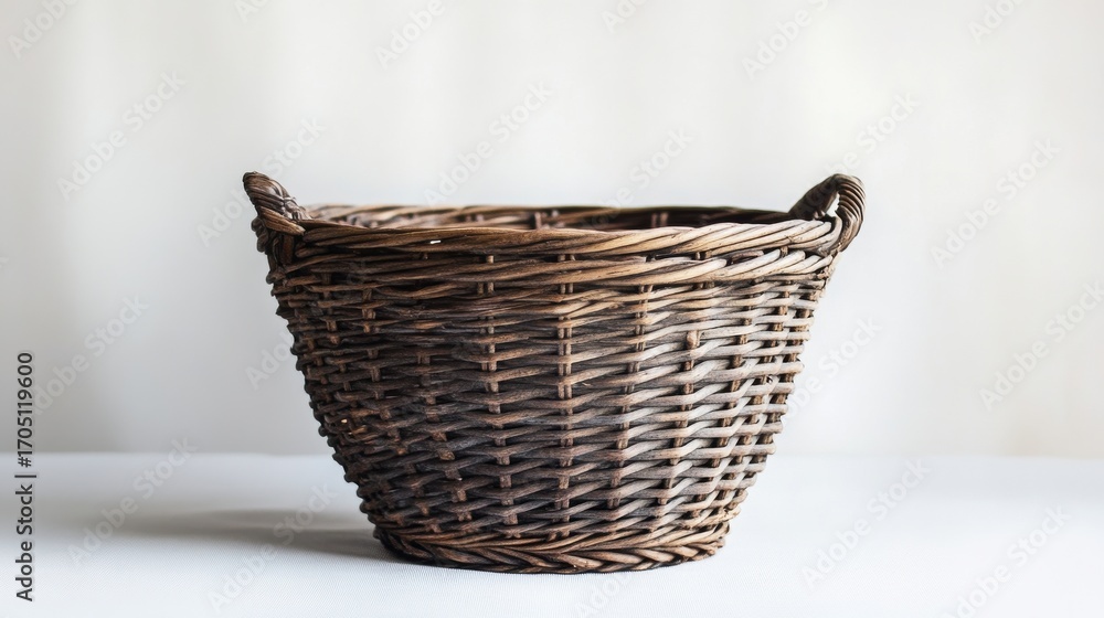Fototapeta premium empty wicker basket against white background