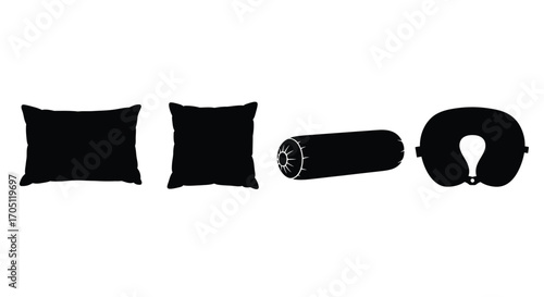 Set of four black silhouette pillows including square neck and bolster shapes for comfort and decor vector