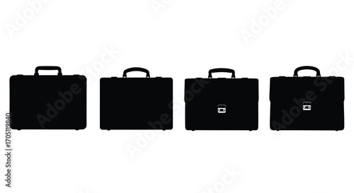 Four black briefcases lined up showing business travel professional document storage options vector