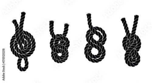 Four nautical rope knots expertly tied for sailing and maritime applications detailed close up vector