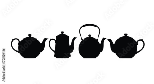 Set of four vintage teapot silhouettes for elegant tea time service and kitchen decor vector