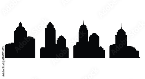Silhouettes of iconic cityscape buildings distinctive architectural styles isolated on vector