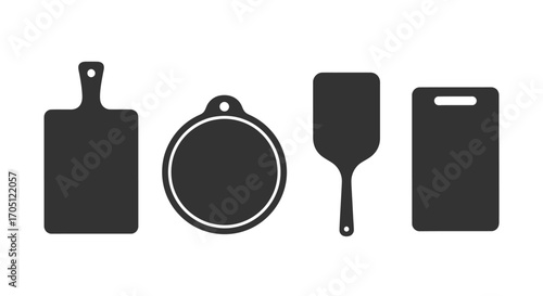Four silhouette kitchen cutting boards and pizza peel tools for food preparation vector
