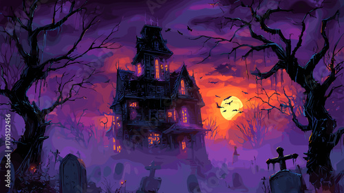 ハロウィンの夜のスプーキーな背景イラスト