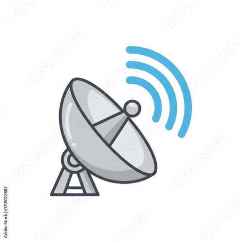 Parabolic antenna transmitting a wireless signal, representing global communication and data broadcasting