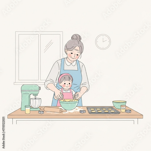 Grandma and Grandchild Baking Cookies Together