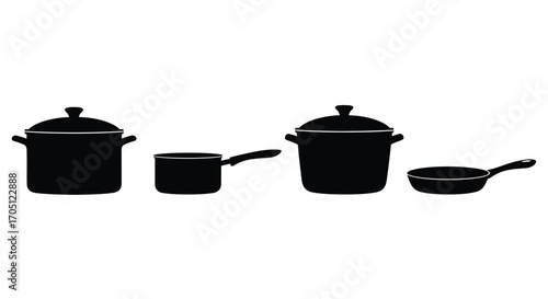 Silhouettes of cooking pots and pans for culinary preparation and kitchenware collection vector