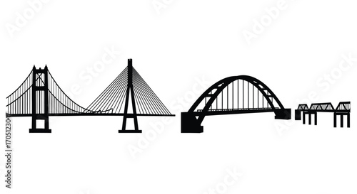 Diverse bridge silhouettes showcasing architectural variety for construction and infrastructure projects vector