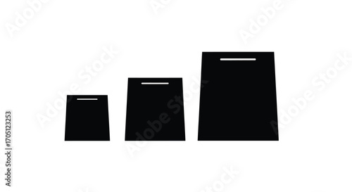 Three black modern kitchen appliances dishwashers of varying sizes arranged side by side vector