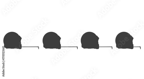 Four dark silhouettes of measuring tapes lying flat in a row vector