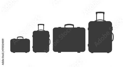Four silhouette suitcases in ascending size for travel and tourism vector