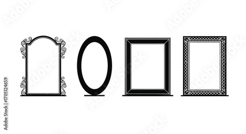 Decorative antique style frames for photos and artwork set of four diverse shapes vector