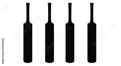 Four black cricket bats lined up in a row ready for the game vector