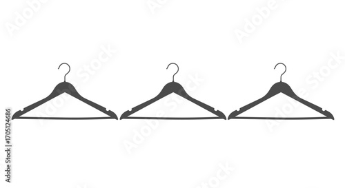 Three black clothes hangers arranged symmetrically for wardrobe organization and storage solutions vector