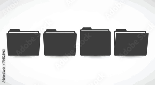 Four dark gray file folders lined up side by side offering organization and record keeping solutions vector