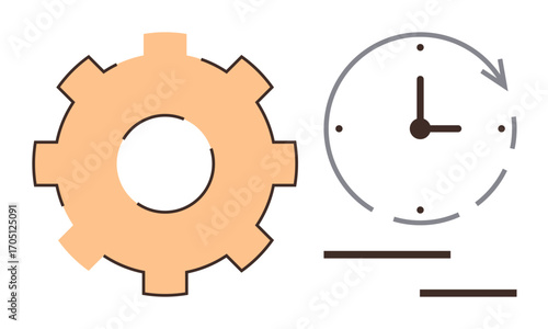Gear and clock with arrow suggesting progress and productivity. Ideal for time management, efficiency, workflow optimization, scheduling, productivity, goal setting, task prioritization. Simple flat