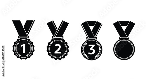 First second third place medals set representing competition achievement and success vector