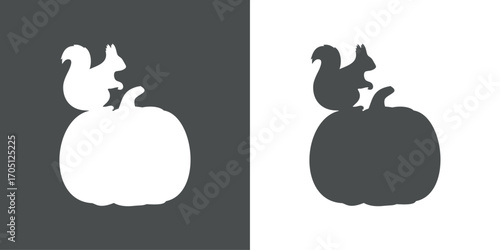 Logo con silueta de ardilla sentada en una calabaza 