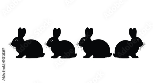 Four silhouetted black rabbits in a row easter spring animals cute and adorable vector