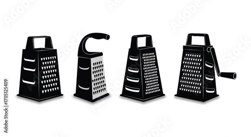 Collection of four kitchen graters different designs and styles for food preparation vector
