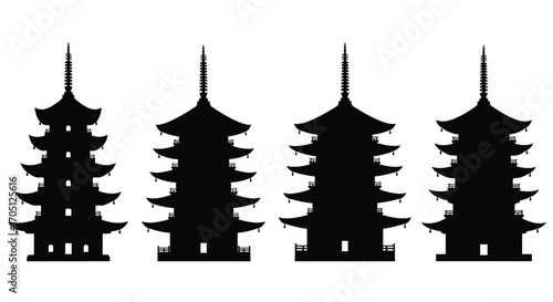 Silhouette collection of traditional japanese pagoda towers architectural landmarks silhouette collection vector