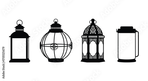 Collection of four hand drawn ornate moroccan style lanterns decorative objects vector