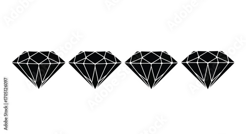 Four sparkling black diamond gems arranged horizontally in studio lighting vector