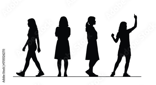 Diverse silhouettes of women in motion and poses for design projects vector