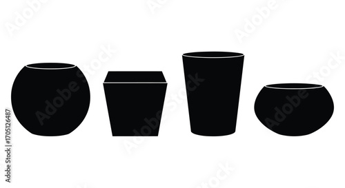 Collection of four black silhouettes of various containers and vessels for liquids vector