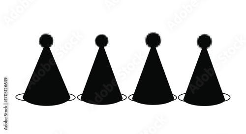 Four black party hats silhouette celebration festive event fun childhood childhood childhood vector