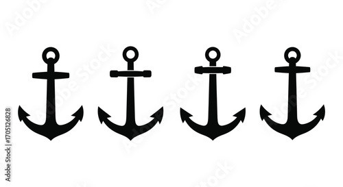 Four nautical anchors collection isolated icons maritime symbols set design element vector