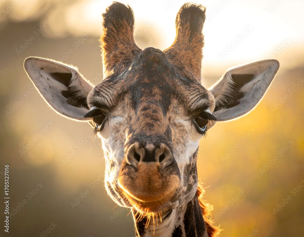 Naklejka premium Close-up giraffe portrait at dawn