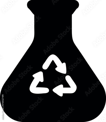 Vector art of erlenmeyer flask with recycling symbol, waste management concept