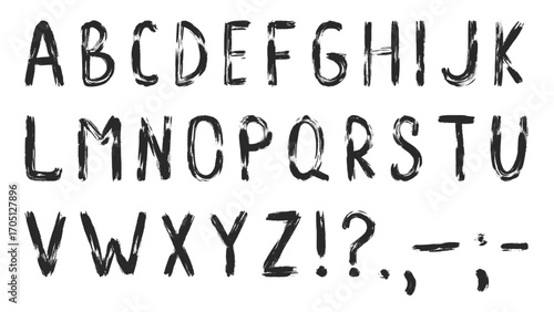 Grunge handwritten capital letters of the English alphabet. Street graffiti style lettering. Dirty worn textured ink font, vector graphics