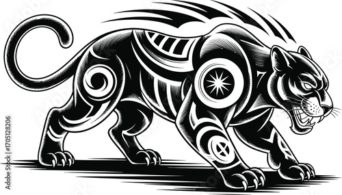 Black panther with tribal tattoo style markings animal