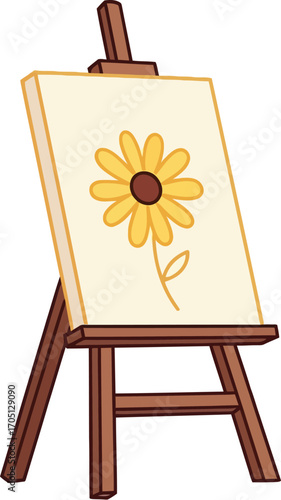 yellow flower painting displayed on an artist's wooden easel