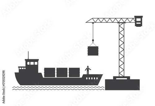 crane machine lift weight container to ship icon