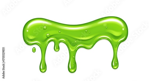 A highly realistic vector illustration of translucent green slime dripping with glossy texture and reflections, centered on a clean white background
