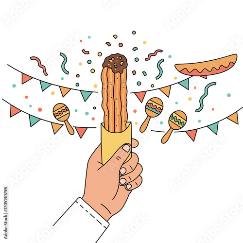 Vibrant Churro Festival Delight Vector Illustration for Festive Cultural Celebrations and Authentic Food Marketing