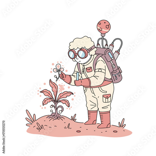 Dedicated Researcher Uncovering Botanical Secrets – Scientific Discovery Vector Illustration
