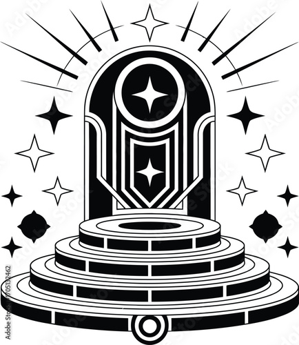 Black and white art deco pedestal with stars stage