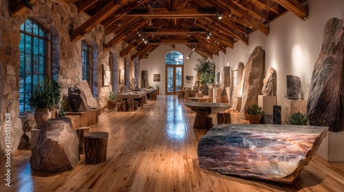 Spacious gallery showcasing natural stone art