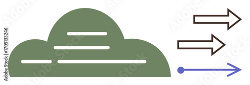 Green cloud with horizontal lines complements bold arrows moving rightward, symbolizing speed, progress, and direction. Ideal for technology, environment, data transfer, sustainability, innovation