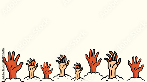Halloween zombie hands rising from ground spooky background