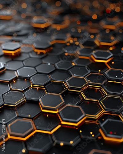 Abstract honeycomb pattern with glowing orange edges